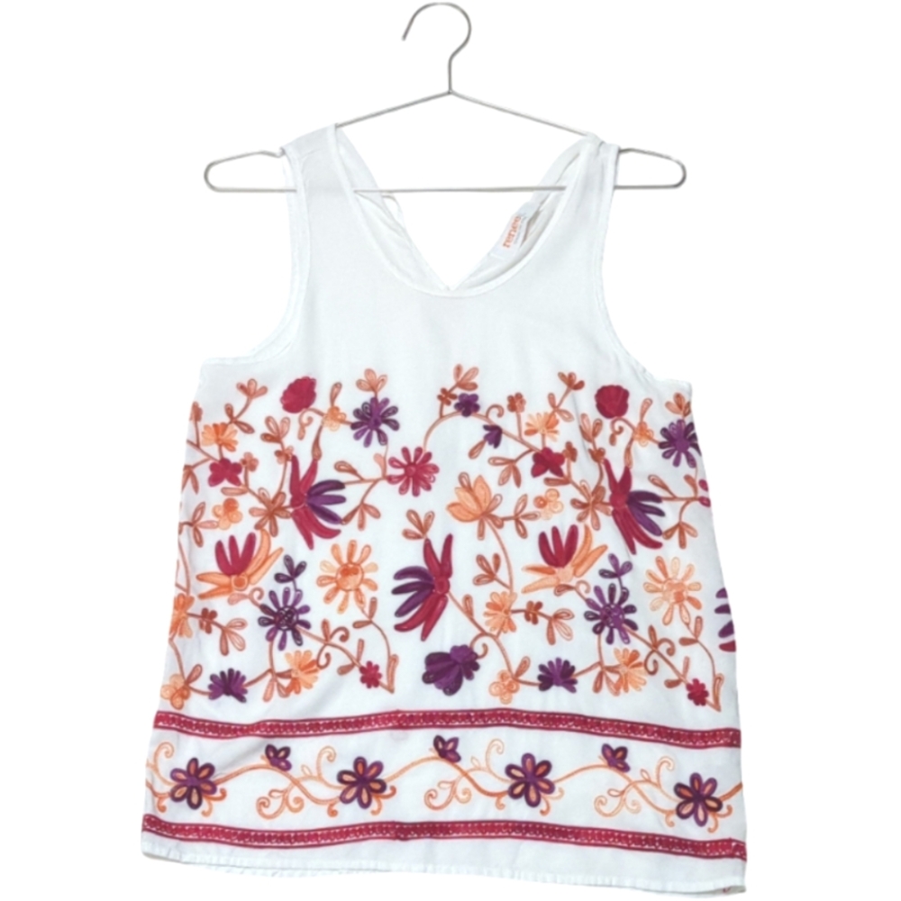 Renee C. | Vintage | Made In The USA | Flowy Tank Top | Floral Embroidered | 90s